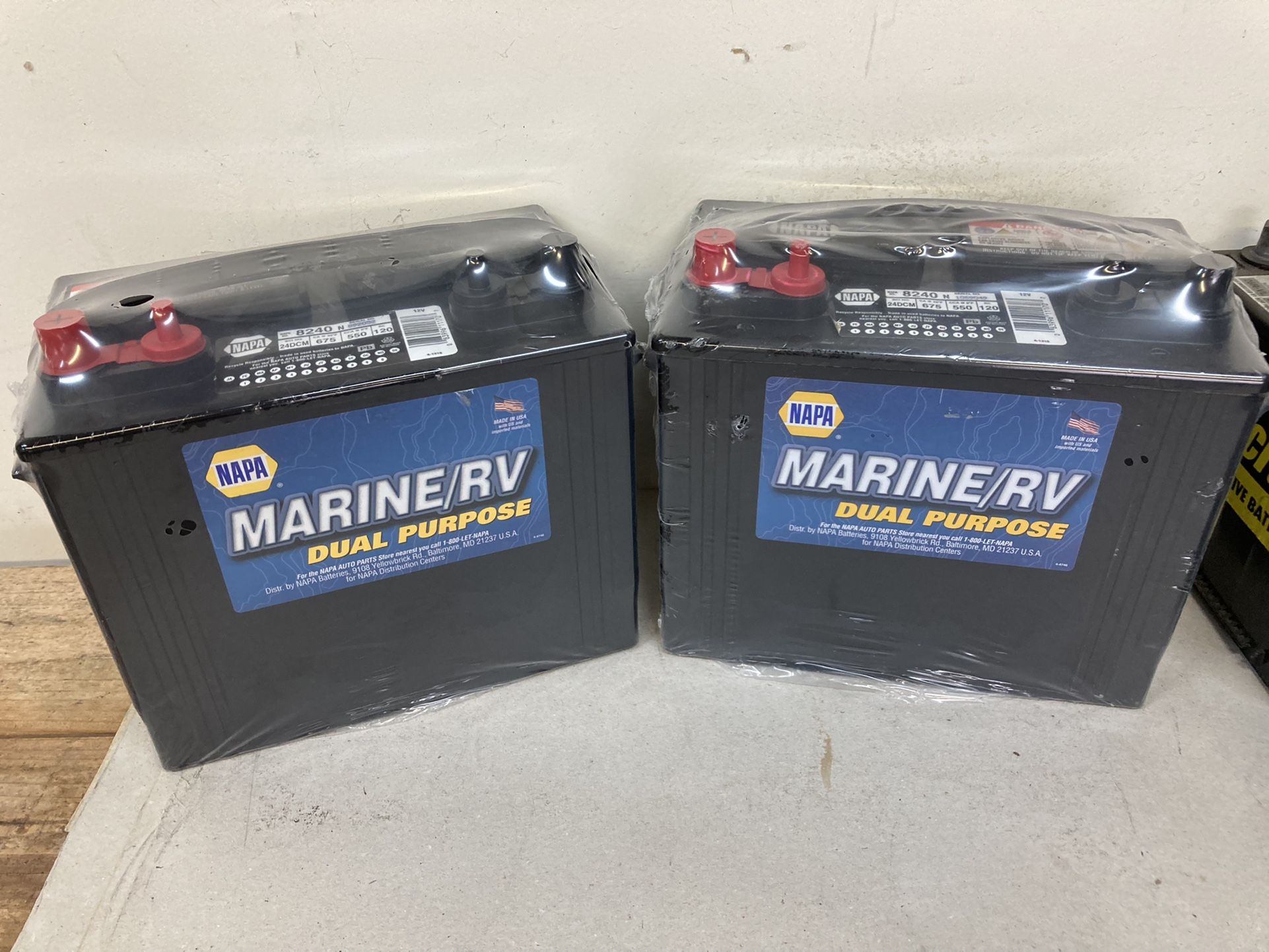 Car batteries Napa Marine RV deep cycle dual purpose 12 V set of two batteries for sale