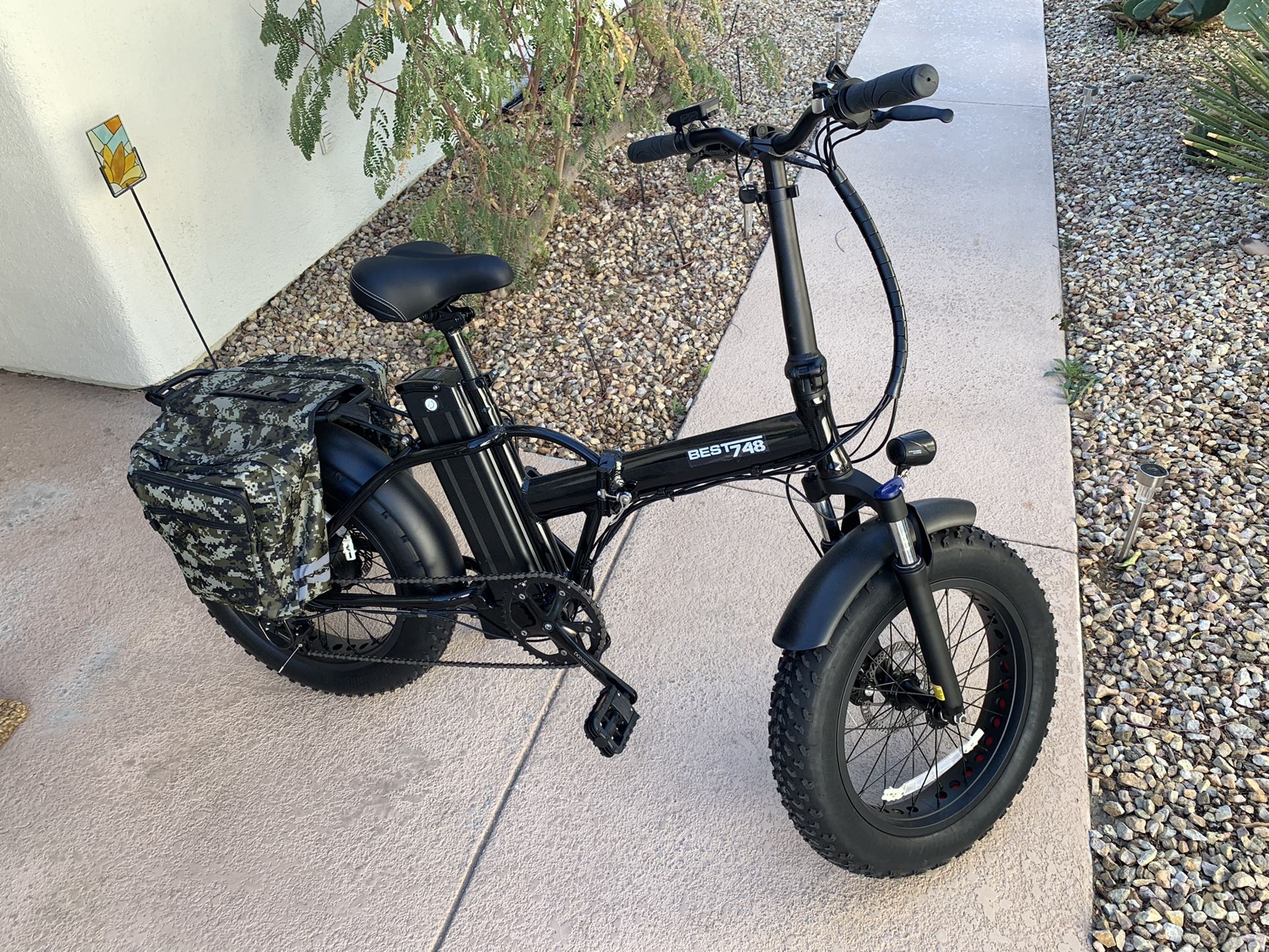 ALOHA SPIRIT BEST 748 FOLDING EBIKE 28MPH Black With Camo Storage 