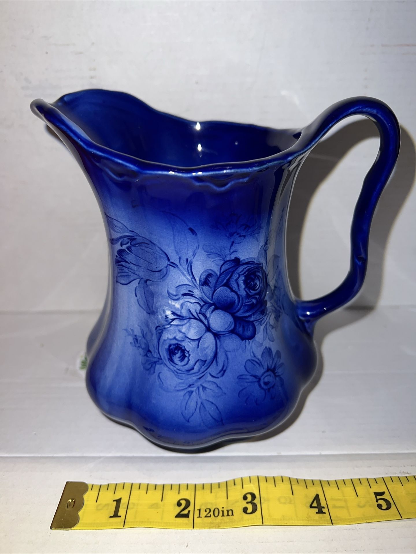 Vintage Staffordshire Cobalt Blue Pitcher 5.5" with Roses Made in England