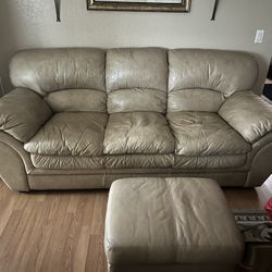 Tan Leather Couch + Ottoman – Comfy & Affordable Set 🛋️🔥
