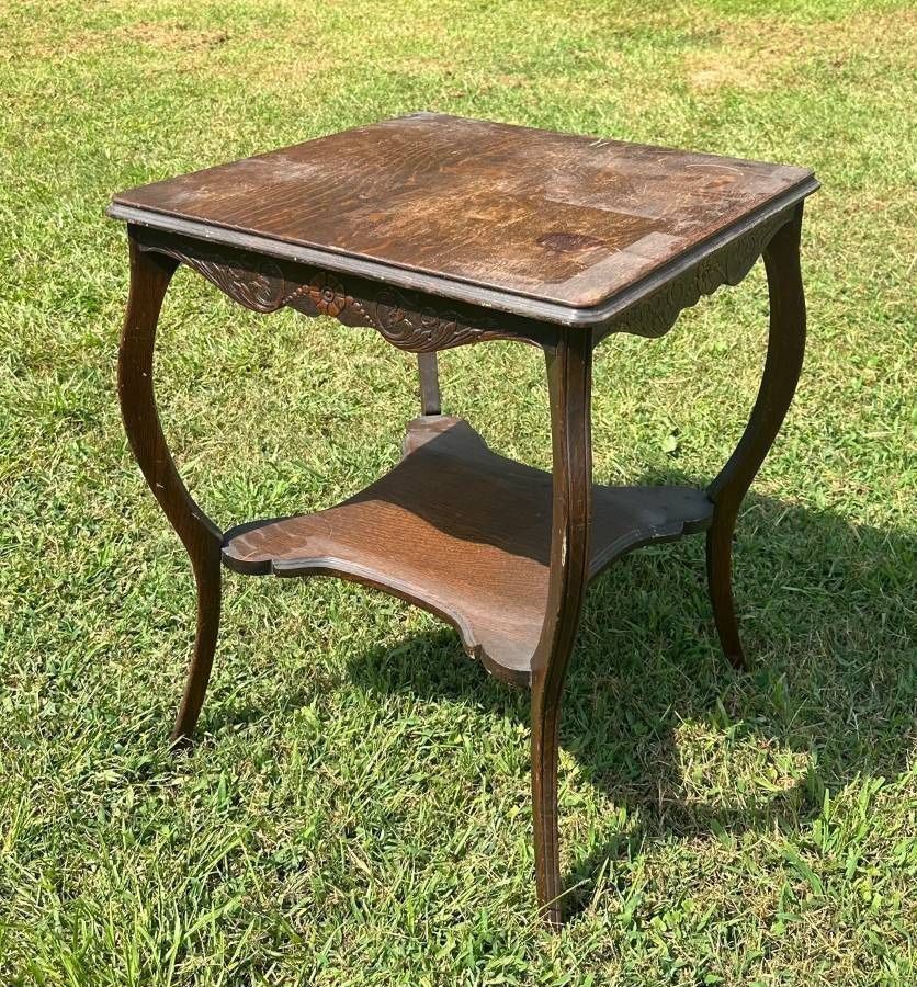 Antique Hand Carved Wood Parlor Accent Lamp Table Tiered Plant Stand