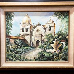 30% Off SALE Original Oil Painting of  Mission San Carlos Borromeo de Carmelo, signed