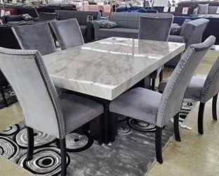 Gray Genuine Marble Table with 6 Chairs. Brand New.