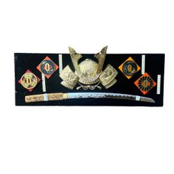 Japanese Antique Imitation Sword & Armor Wall Hanging Samurai W34 H14"
