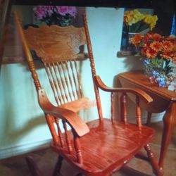 Oak Antique Adult Rocking Chair Very Heavy Perfect Vintage