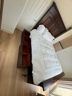 Queen bed-frame, box spring, and mattress