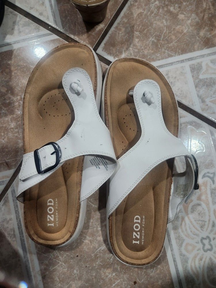 White Leather Izod Women Sandals