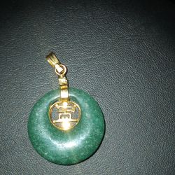 Jade And Gold Plated Pendant 1in In Diameter