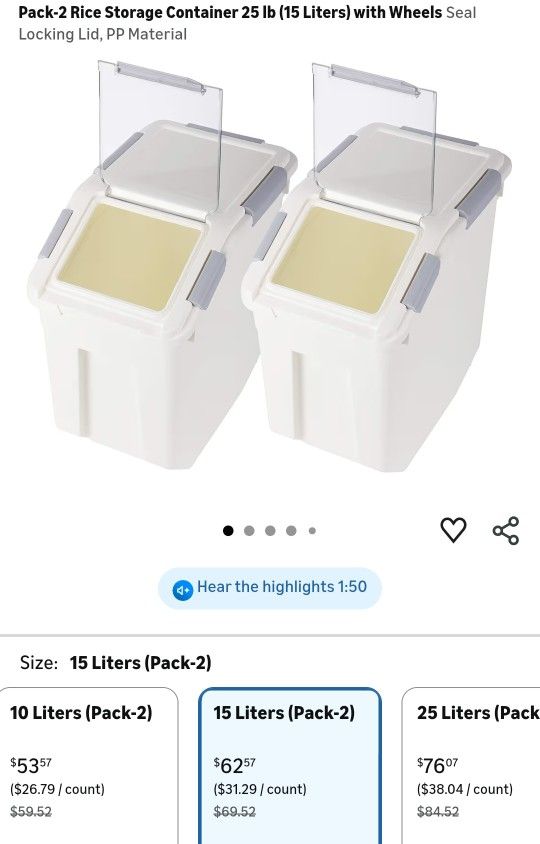 Rice Storage Bins 2 Pack