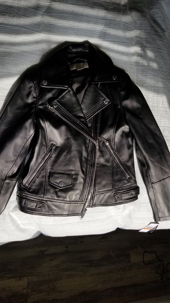New Michael Kors 100% black leather jacket