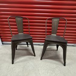 Metal Dining Chairs Set Of 2 W/Wood Top Seat, Tolix Style Stackable Bistro, Indoor Outdoor