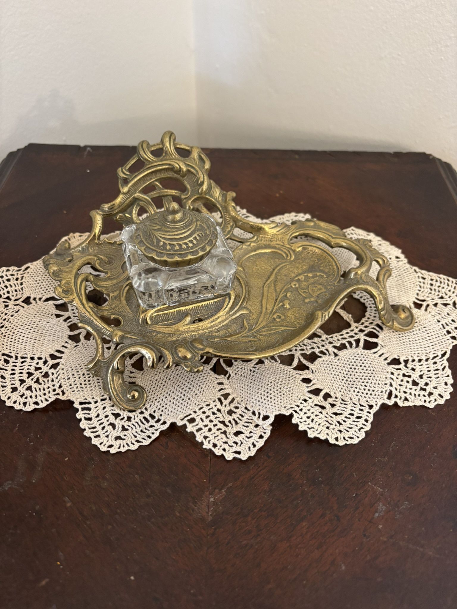 Antique Brass Art Nouveau Ink Well