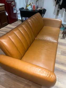 Tan Leather 3-Seat Sofa