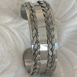 Wide Sterling Silver Braided Woven Cuff Bracelet