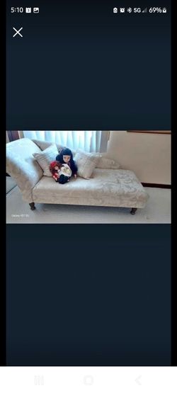 Cream Damask Chaise Lounge with Pillows