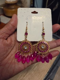 Princess Accessories Pink Crystal Chandelier Earrings