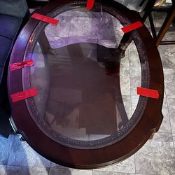 Vintage Style Oval Glass Coffee Table Solid Wood