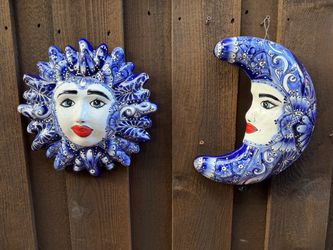 Mexican Talavera Sun and Moon Wall Décor, Pottery, Clay Pots, Planters.