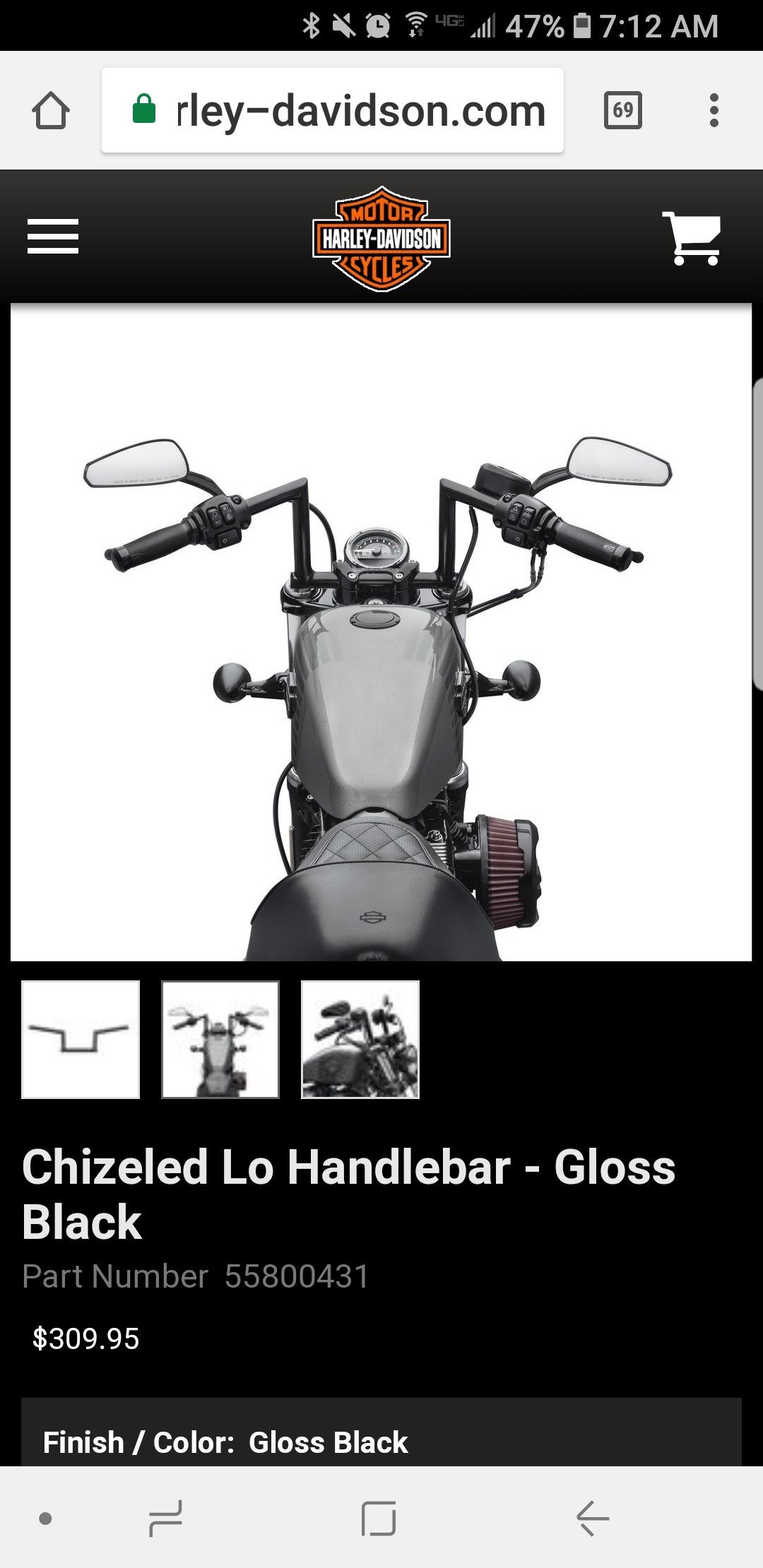 Harley Davidson Chizeled Lo Z Bars Handlebars PN: 55800431