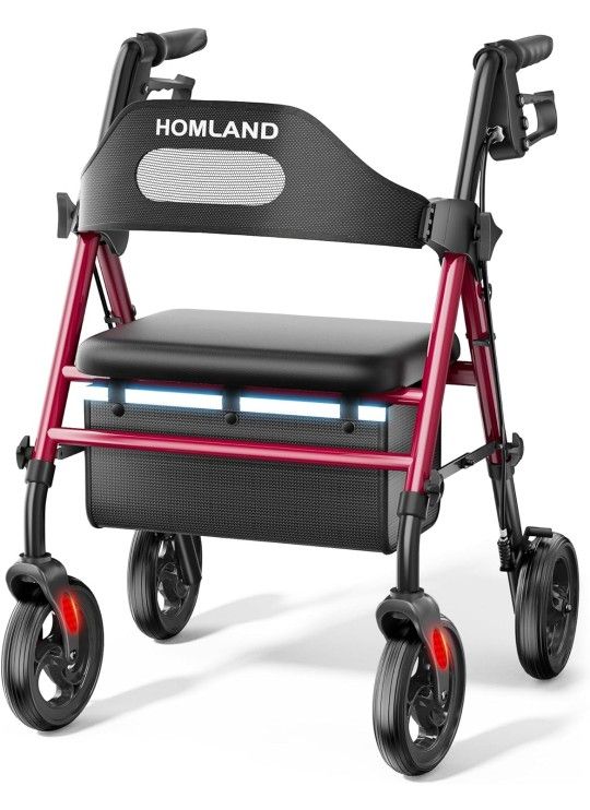 Homland Rollator Walkers with Seat for Seniors Foldable 8'' Big Wheels 350 lb. Weight Capacity