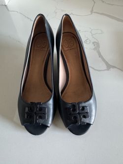 Tory Burch Open Toe Navy Wedge Heels size 6
