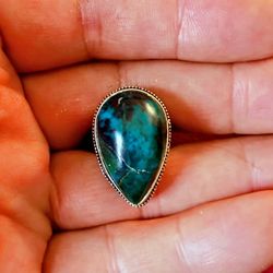 Vintage 925.Silver Chrysocolla Gemstone Large South Western Ring 