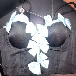 Black Blue Ribbon Corset