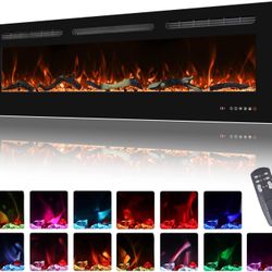 Electric Fireplace 50 inch Wide, Wall Mounted Fireplace Inserts Electric Heater, 13 * 13 Flame Effects Like Real Flame, Low Noise, Timer & Thermostat