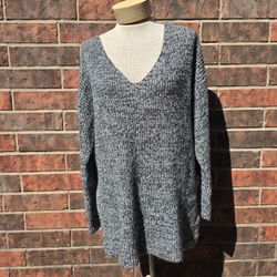 Windsor Scoop Neck Ribbed Knit Criss Cross Back Loose Gray Sweater Size Large 
