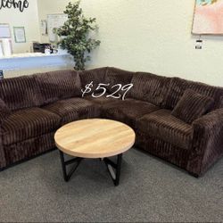 4-Pc Fur-Like Jumbo Corduroy Sectional Sofa With Ottoman 