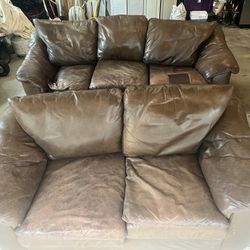 Brown Leather couch and love seat - Free just pick up