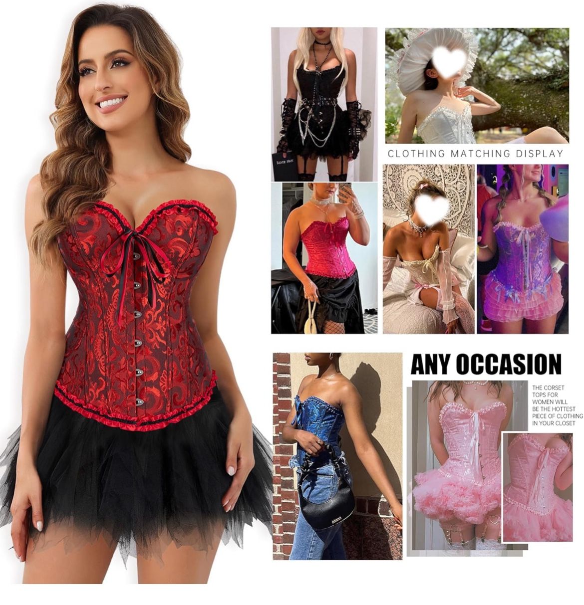 Women's Lace Up Boned Overbust Corset Bustier