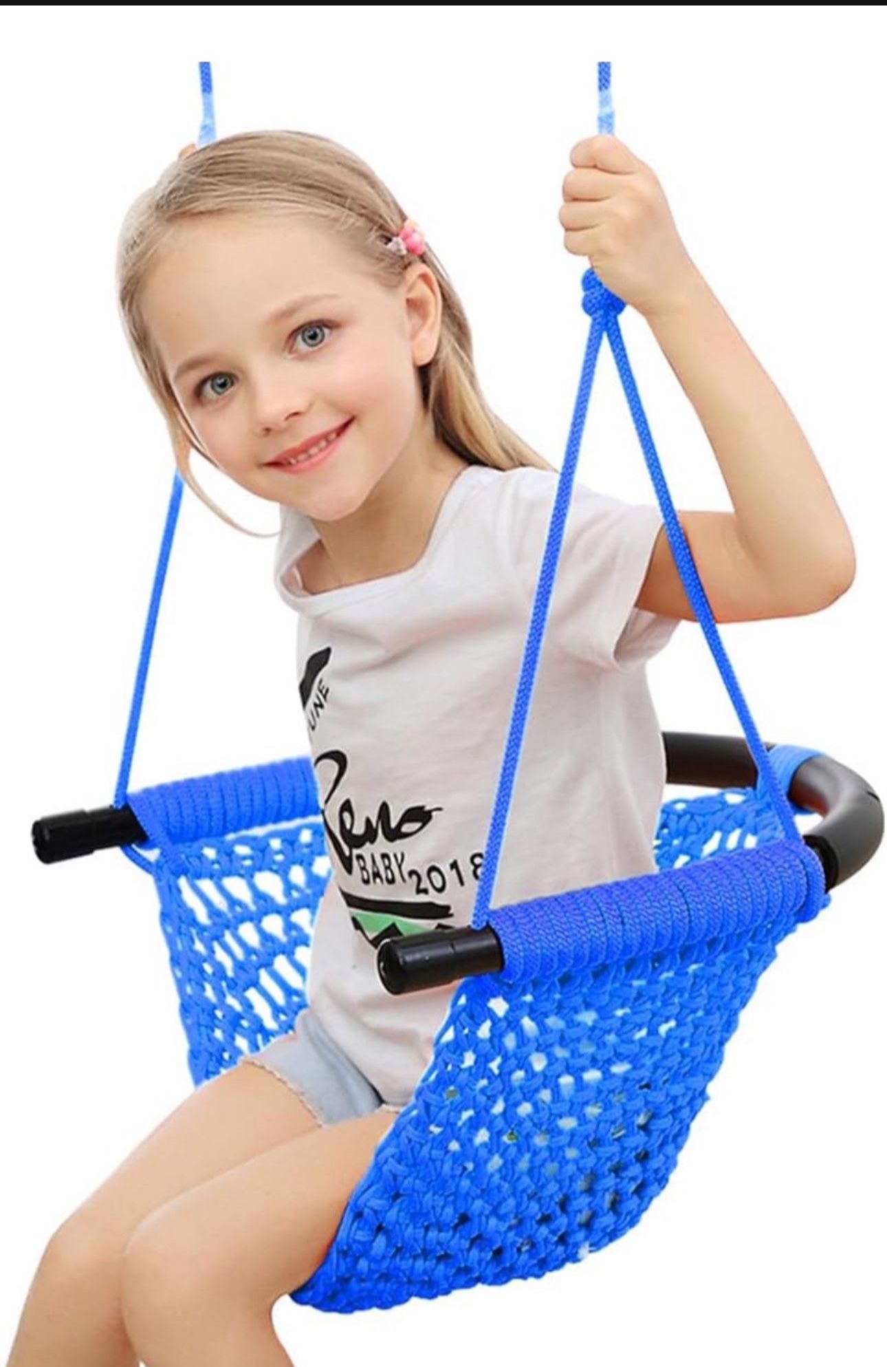 Hand-Knitting Toddler Swing, Swing Seat for Kids with Adjustable Ropes, Little tikes Swing Set, for Outdoor Indoor, Playground, Backyard (Orange，blue，