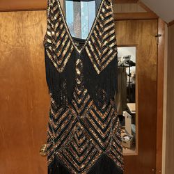 Babeyond Beaded Sequin V-Neck Mini Slip Dress 