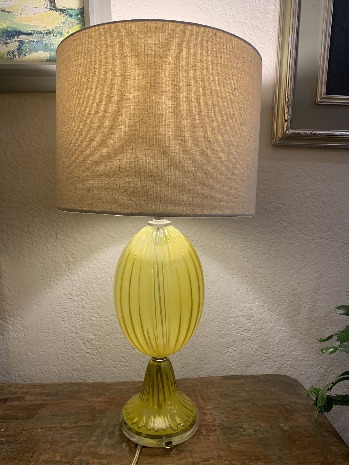Vintage MCM Yellow Glass Table Lamp