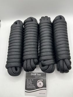 5/8" x 20ft Dock Line, Double Braid Nylon, Black, 15" Loop 4 piece