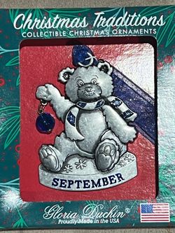 Gloria Duchin Ornament October Bear Birthstone Pewter Stone September