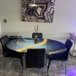 Stunning 80” Round Glass & Ceramic Dining Table