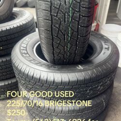 SET OF FOUR TIRES ALMOST NEW 225/70/16 BRIDGESTONE DUELER 