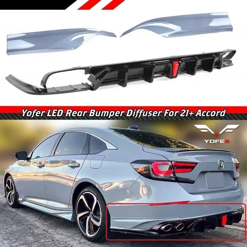 BRAND NEW 2018-2022 ACCORD V2 LED REAR BUMPER DIFFUSER+ SONIC GREY PEARL CORNER APRON SPATS