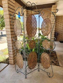 3-panel Room Divider, wrought iron & wicker