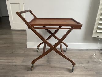 Mid-century modern folding wood bar cart