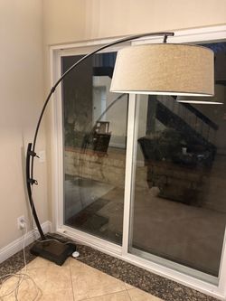 Black Arc Floor Lamp with Large Fabric Shade