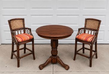 🌴 Coastal Bistro Table & 2 Rattan Bar Chairs – Tropical Style