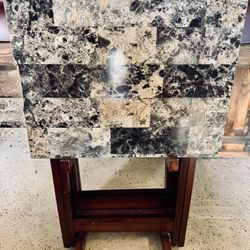 TV Table Trays Faux Marble.  Wooden Stand For 4 Tables