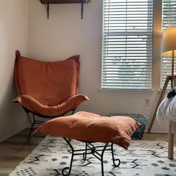 Puff Scroll Rocker Chair with Ottoman Orange