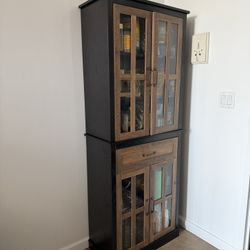 Tall Wood Kitchen Pantry Cabinet – 71” – Black & Hazel – Excellent Condition