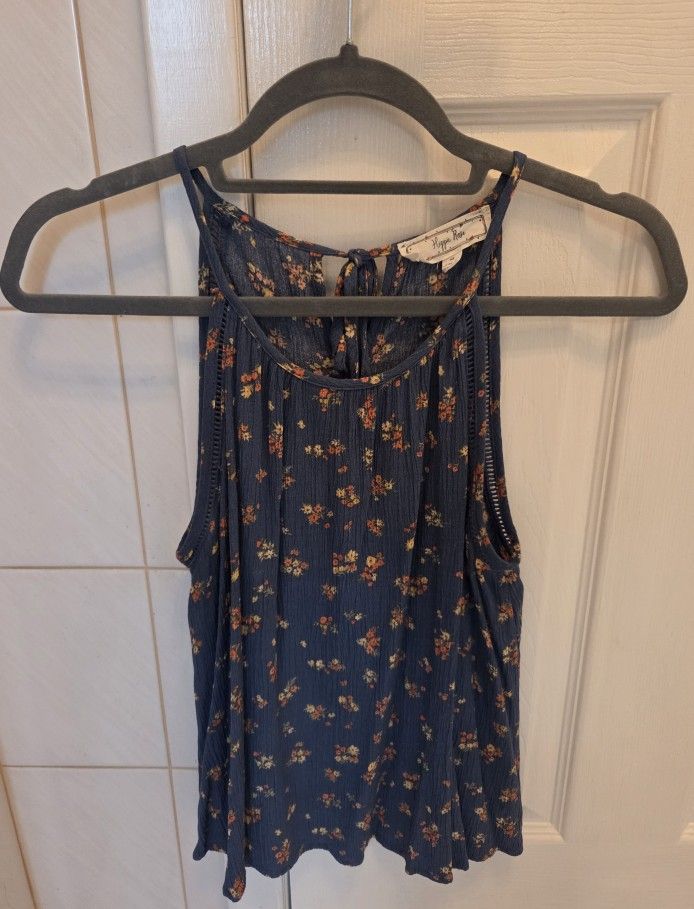 Womens Blue Floral Halter Swing Top By Hippie Rose Size Medium