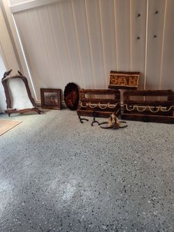 2 home make wood bottle holder and couple more things