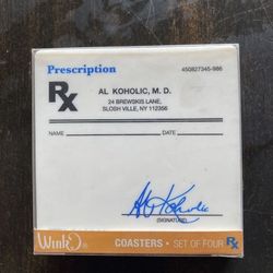 Wink “ RX Prescription“ Coasters, Set of 4 - In Box Never Used With Tag  